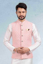 Raivat Ethnic Art Banarasi Silk Thread Work 3 Pics Jacket Set In Peach Colour