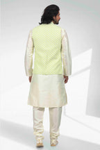 Raivat Ethnic Art Banarasi Silk Thread Work 3 Pics Jacket Set In Pista Green Colour