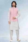 Raivat Ethnic Art Banarasi Silk Thread Work 3 Pics Jacket Set In Pink Colour