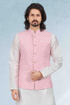 Raivat Ethnic Art Banarasi Silk Thread Work 3 Pics Jacket Set In Pink Colour