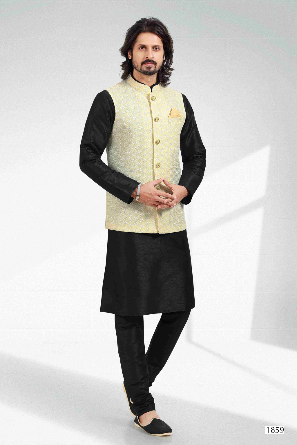 Raivat Ethnic Art Banarasi Silk Thread Work 3 Pics Jacket Set In Yellow Colour