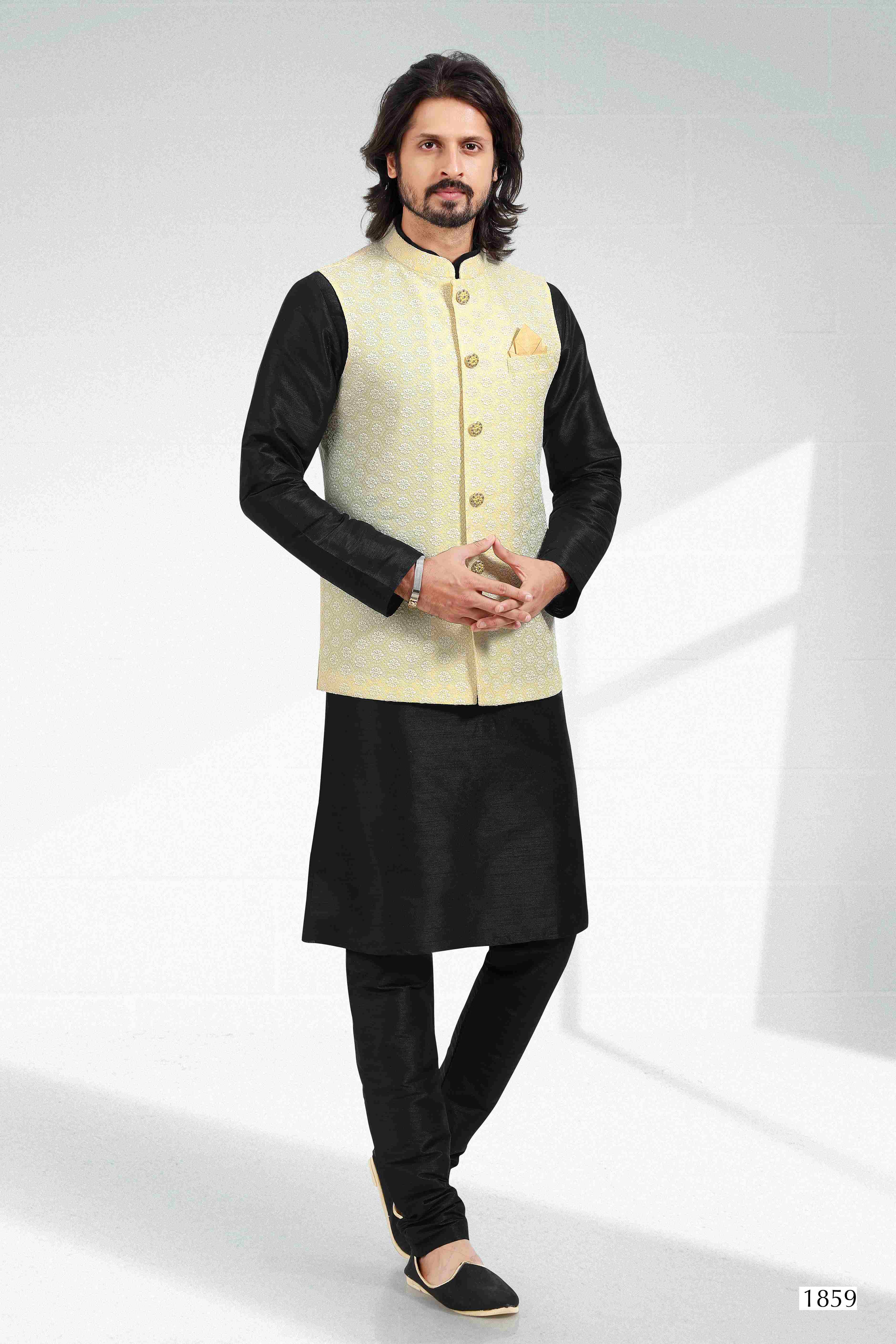 Raivat Ethnic Art Banarasi Silk Thread Work 3 Pics Jacket Set In Yellow Colour