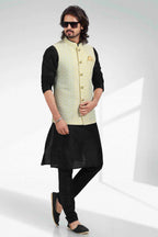 Raivat Ethnic Art Banarasi Silk Thread Work 3 Pics Jacket Set In Yellow Colour