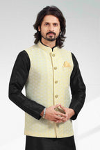 Raivat Ethnic Art Banarasi Silk Thread Work 3 Pics Jacket Set In Yellow Colour