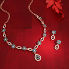 Tehzeeb Creations Elegant Sky Blue Polished American Diamond (Ad) Studded Necklace And Earring Set For Women