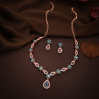Tehzeeb Creations Elegant Sky Blue Polished American Diamond (Ad) Studded Necklace And Earring Set For Women