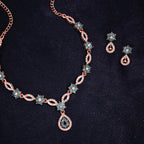 Tehzeeb Creations Elegant Sky Blue Polished American Diamond (Ad) Studded Necklace And Earring Set For Women