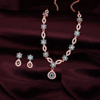 Tehzeeb Creations Elegant Sky Blue Polished American Diamond (Ad) Studded Necklace And Earring Set For Women