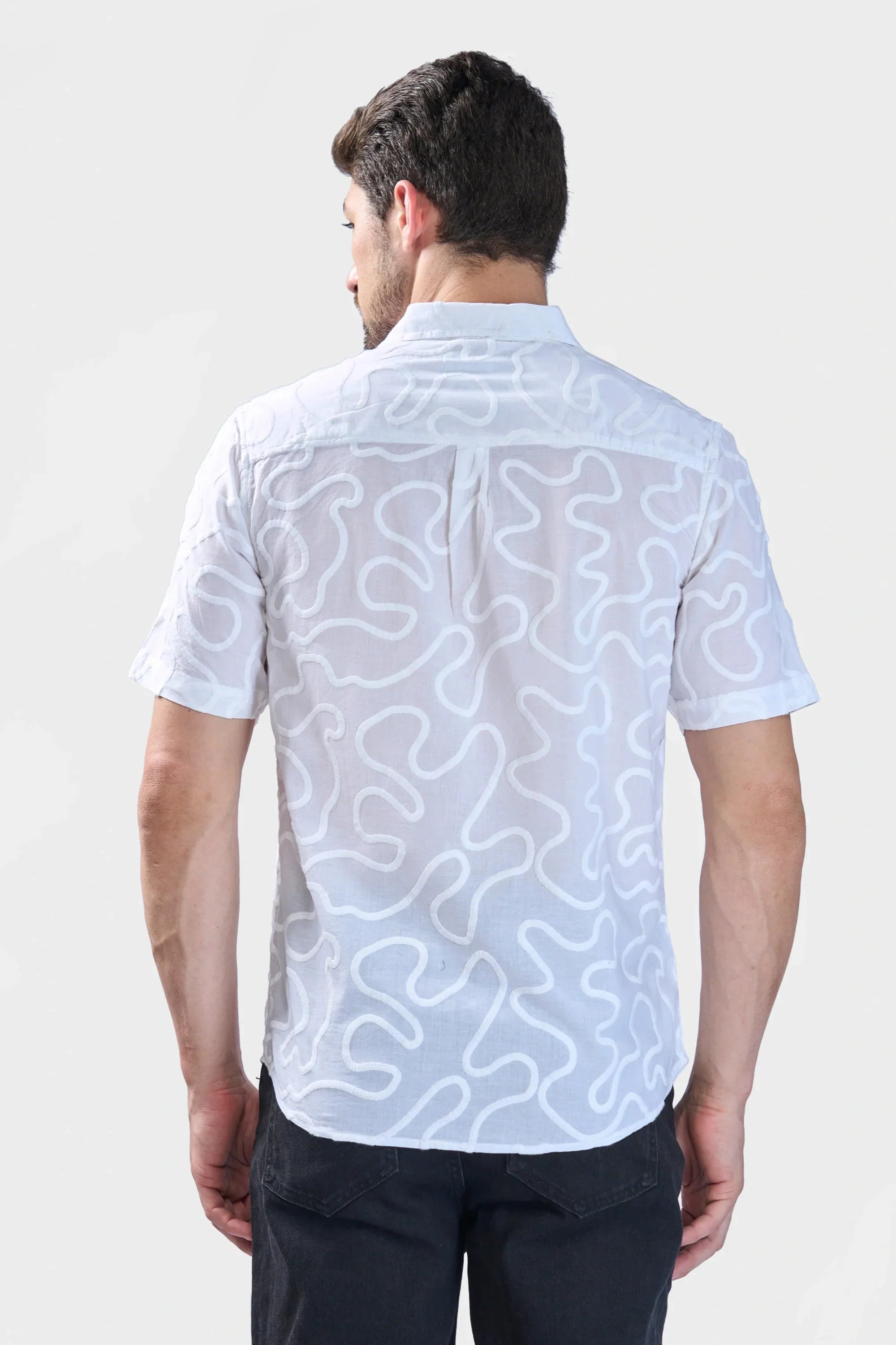 Xkind White Embroidered Relaxed Fit Shirt