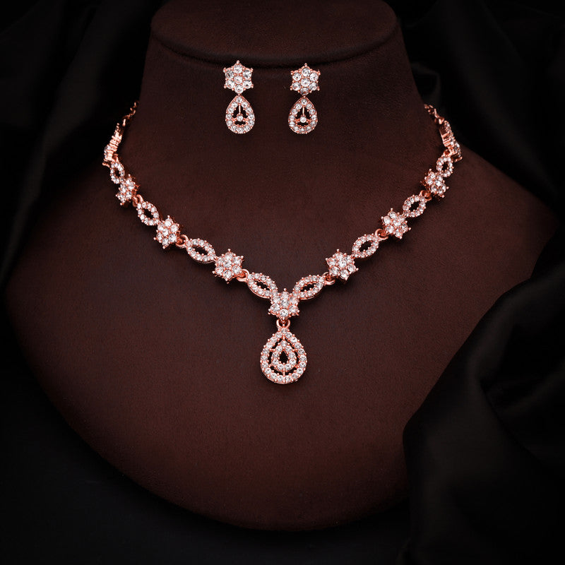 Tehzeeb Creations Elegant White Polished American Diamond (Ad) Studded Necklace And Earring Set For Women