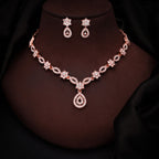 Tehzeeb Creations Elegant White Polished American Diamond (Ad) Studded Necklace And Earring Set For Women
