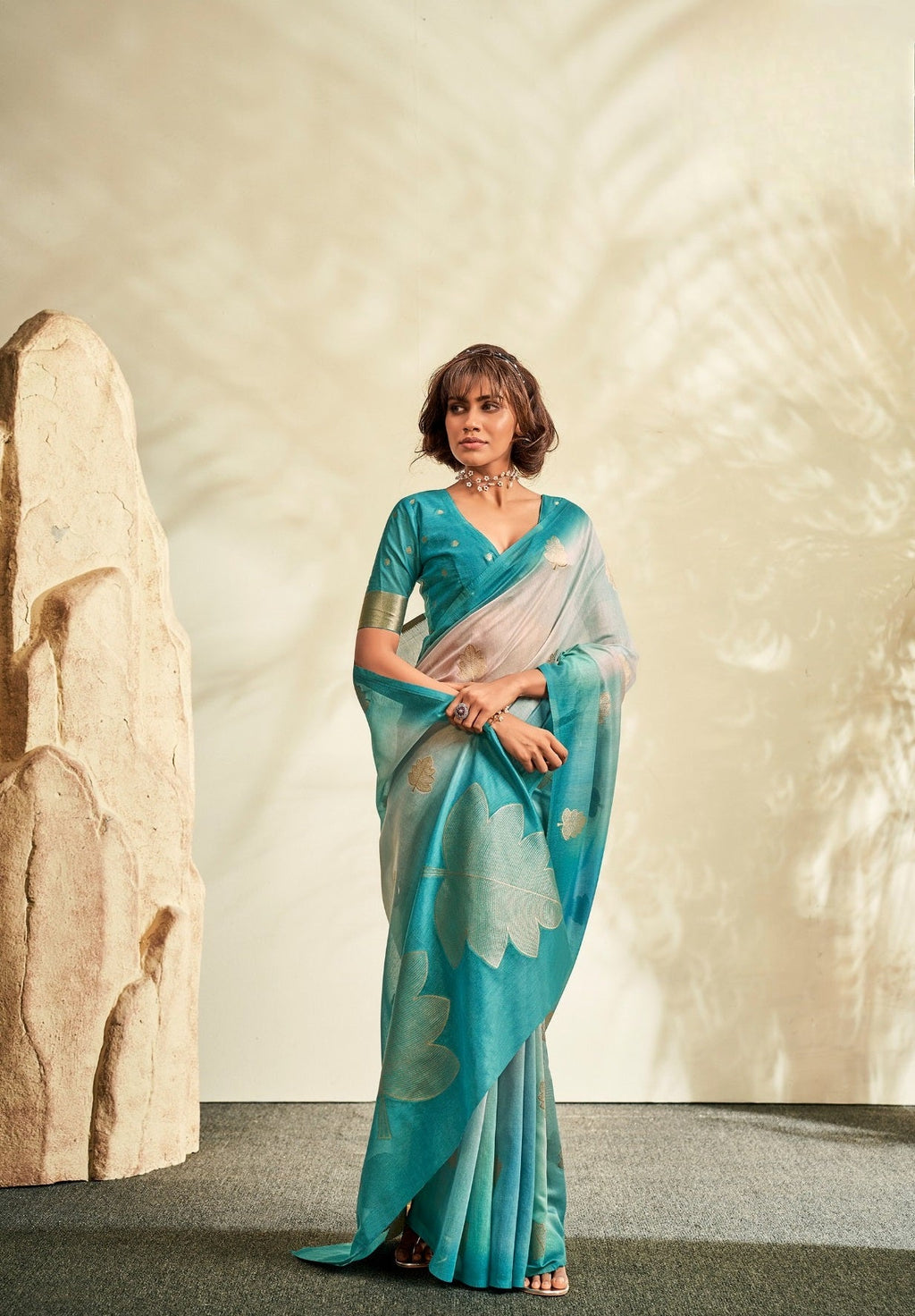 Anaita Sky Blue Printed Handloom Khadi Silk Silk Saree With Blouse - Distacart