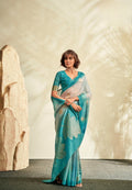 Anaita Sky Blue Printed Handloom Khadi Silk Silk Saree With Blouse - Distacart