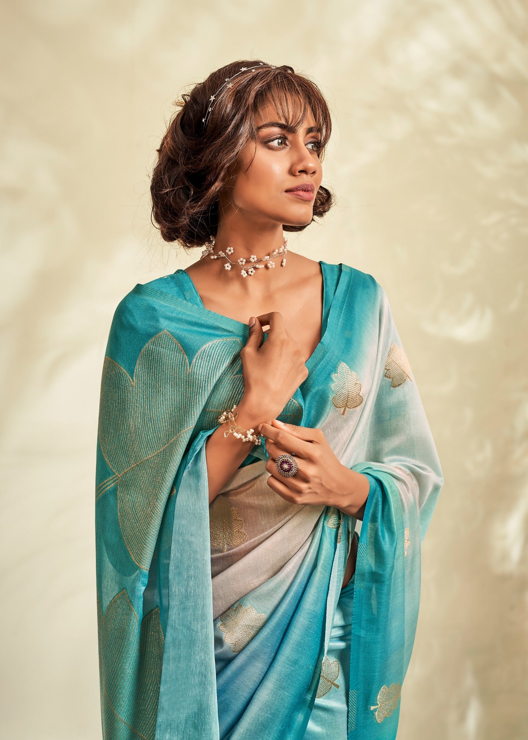 Anaita Sky Blue Printed Handloom Khadi Silk Silk Saree With Blouse - Distacart