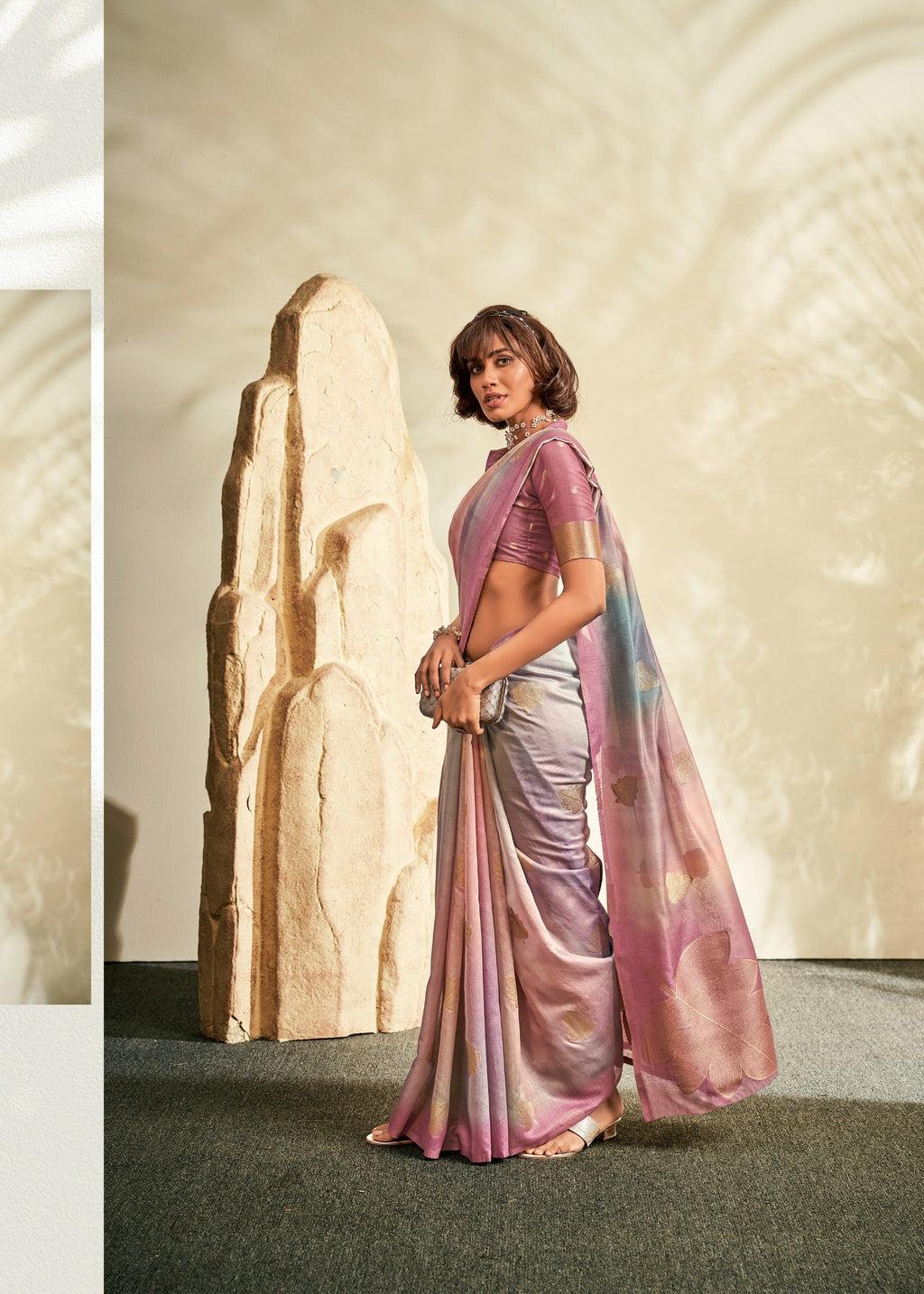 Anaita Purple Printed Handloom Khadi Silk Silk Saree With Blouse - Distacart