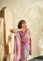 Anaita Purple Printed Handloom Khadi Silk Silk Saree With Blouse - Distacart