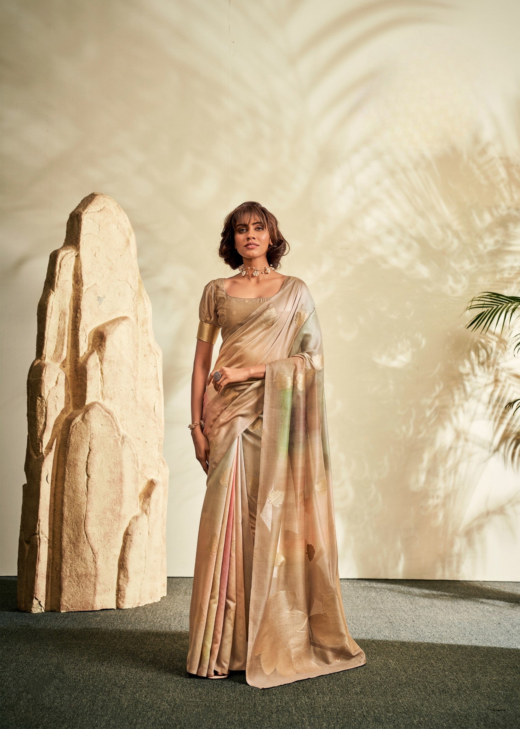Anaita Cream Printed Handloom Khadi Silk Silk Saree With Blouse - Distacart