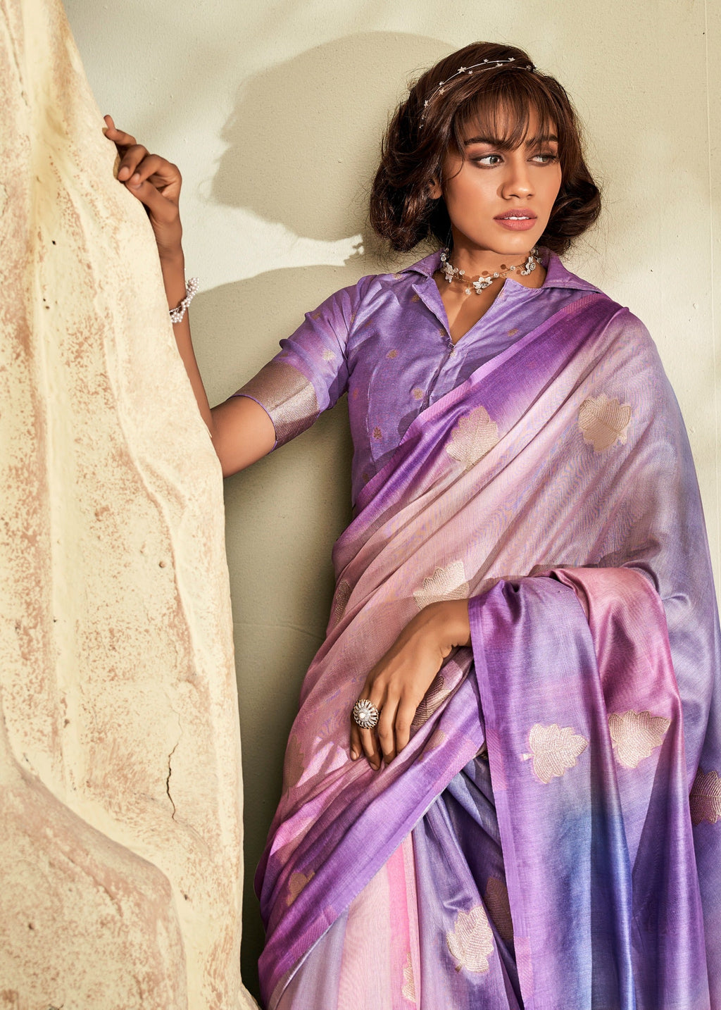 Anaita Lavender Printed Handloom Khadi Silk Silk Saree With Blouse - Distacart