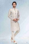Raivat Ethnic Art Banarasi Silk Thread Work 3 Pics Jacket Set In Grey Colour