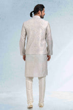 Raivat Ethnic Art Banarasi Silk Thread Work 3 Pics Jacket Set In Grey Colour