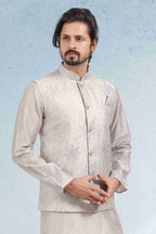 Raivat Ethnic Art Banarasi Silk Thread Work 3 Pics Jacket Set In Grey Colour