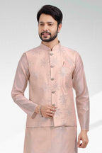 Raivat Ethnic Art Banarasi Silk Thread Work 3 Pics Jacket Set In Light Peach Colour