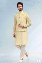 Raivat Ethnic Art Banarasi Silk Thread Work 3 Pics Jacket Set In Yellow Colour