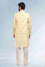 Raivat Ethnic Art Banarasi Silk Thread Work 3 Pics Jacket Set In Yellow Colour