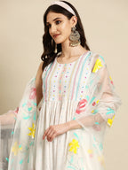 Sangria Women Embroidered Thread Work Pure Cotton Kurta with Palazzos & With Dupatta