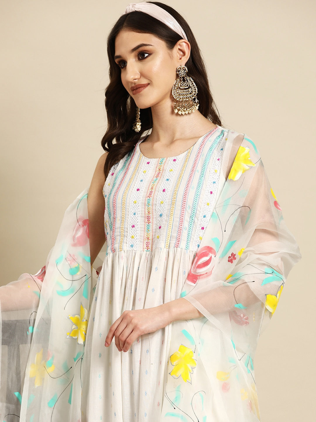 Sangria Women Embroidered Thread Work Pure Cotton Kurta with Palazzos & With Dupatta