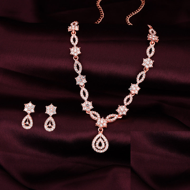 Tehzeeb Creations Elegant White Polished American Diamond (Ad) Studded Necklace And Earring Set For Women
