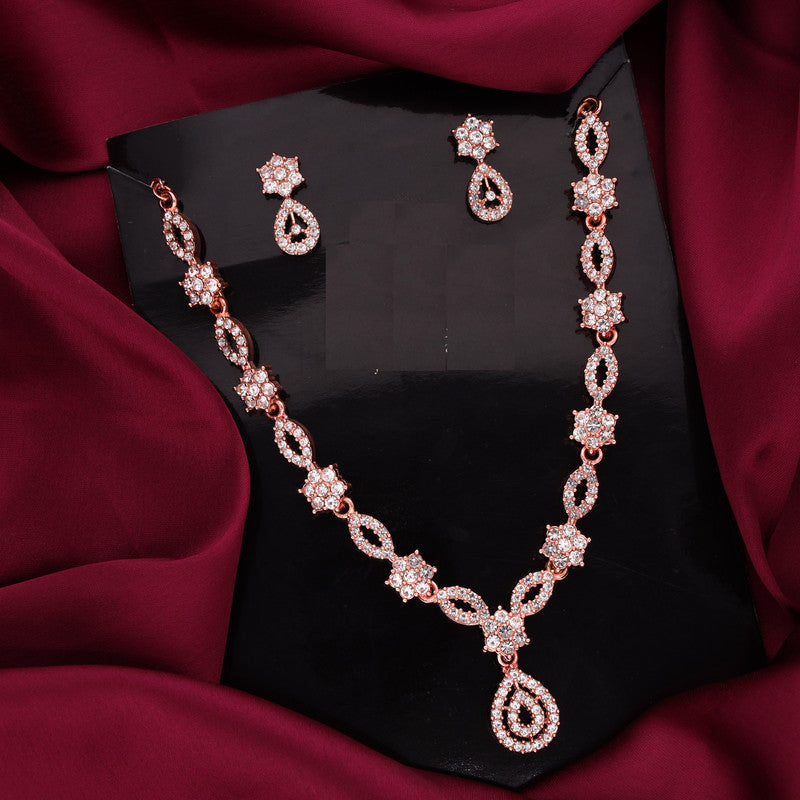 Tehzeeb Creations Elegant White Polished American Diamond (Ad) Studded Necklace And Earring Set For Women