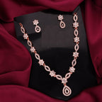 Tehzeeb Creations Elegant White Polished American Diamond (Ad) Studded Necklace And Earring Set For Women