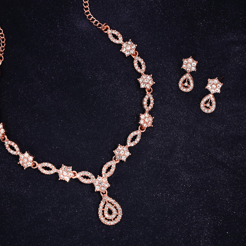 Tehzeeb Creations Elegant White Polished American Diamond (Ad) Studded Necklace And Earring Set For Women