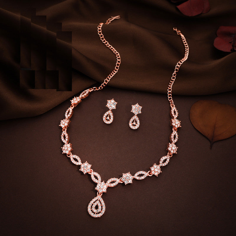 Tehzeeb Creations Elegant White Polished American Diamond (Ad) Studded Necklace And Earring Set For Women