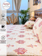 URBAN SPACE Divine White Ethnic Motifs 144 TC Cotton Queen Bedsheet & 2 Pillow Covers