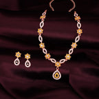 Tehzeeb Creations Elegant Yellow Polished American Diamond (Ad) Studded Necklace And Earring Set For Women
