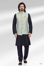 Raivat Ethnic Jacquard Banarasi Silk Woven Work 3 Pics Jacket Set In Blue Colour
