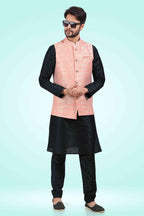 Raivat Ethnic Jacquard Banarasi Silk Woven Work 3 Pics Jacket Set In Pink Colour
