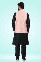 Raivat Ethnic Jacquard Banarasi Silk Woven Work 3 Pics Jacket Set In Pink Colour