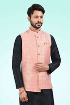Raivat Ethnic Jacquard Banarasi Silk Woven Work 3 Pics Jacket Set In Pink Colour