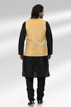 Raivat Ethnic Jacquard Banarasi Silk Woven Work 3 Pics Jacket Set In Yellow Colour