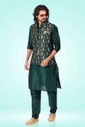 Raivat Ethnic Jacquard Banarasi Silk Woven Work 3 Pics Jacket Set In Green Colour