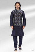 Raivat Ethnic Jacquard Banarasi Silk Woven Work 3 Pics Jacket Set In Blue Colour