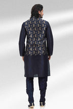 Raivat Ethnic Jacquard Banarasi Silk Woven Work 3 Pics Jacket Set In Blue Colour