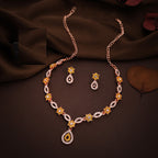 Tehzeeb Creations Elegant Yellow Polished American Diamond (Ad) Studded Necklace And Earring Set For Women