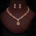 Tehzeeb Creations Elegant Yellow Polished American Diamond (Ad) Studded Necklace And Earring Set For Women