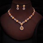 Tehzeeb Creations Elegant Yellow Polished American Diamond (Ad) Studded Necklace And Earring Set For Women