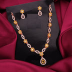 Tehzeeb Creations Elegant Yellow Polished American Diamond (Ad) Studded Necklace And Earring Set For Women