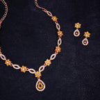 Tehzeeb Creations Elegant Yellow Polished American Diamond (Ad) Studded Necklace And Earring Set For Women